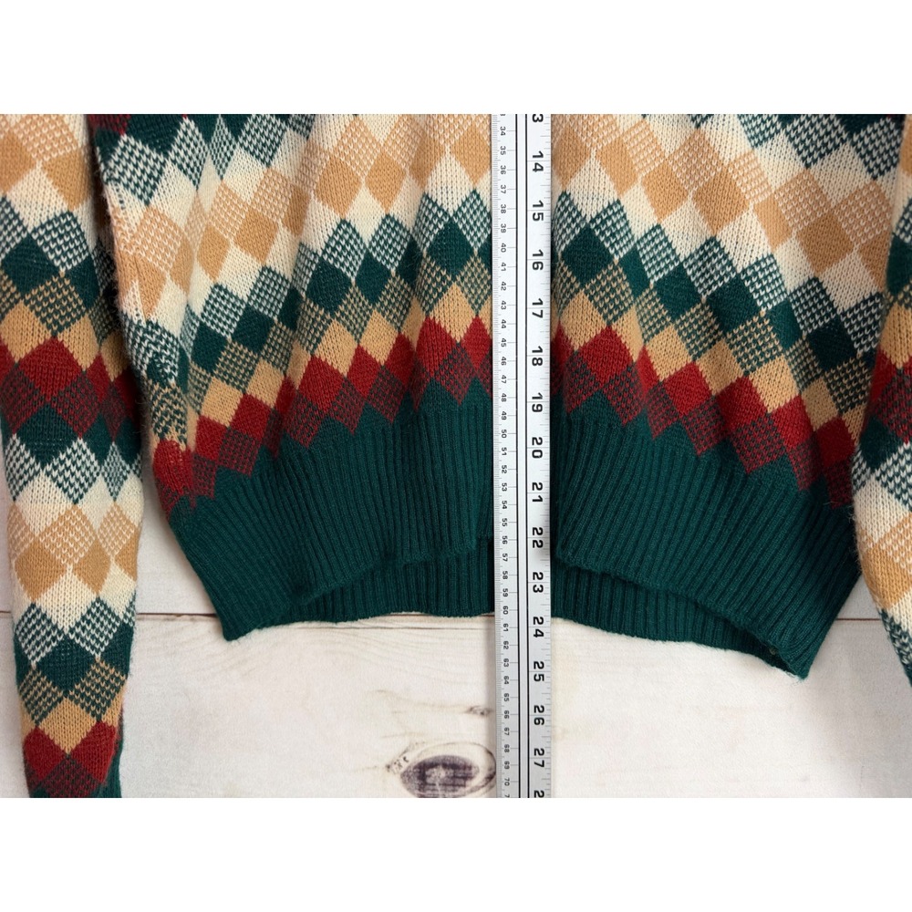 Vintage Orlon Sweater Mens XL Green Burgundy Argyle V-Neck USA Made - Picture 5 of 6